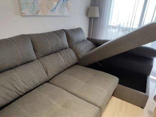Sofá modular tela gris y beige