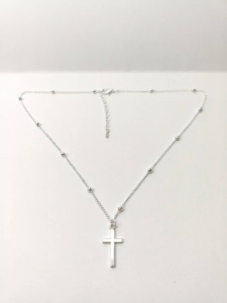 Collar plata bolitas y crucifijo
