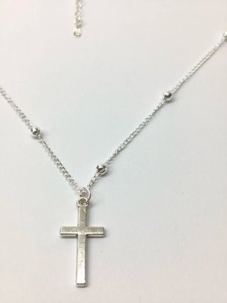 Collar plata bolitas y crucifijo