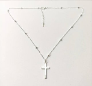 Collar plata bolitas y crucifijo