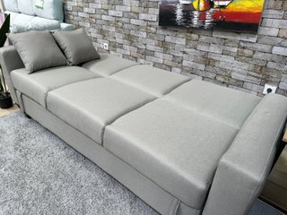 Sofá cama 210cm beige/gris + cojines