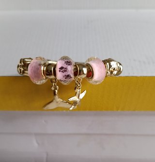 Pulsera Acero Dorado con Abalorios y Dijes
