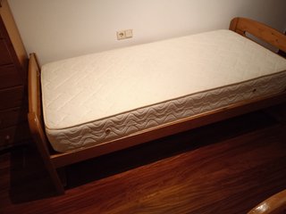 Cama individual madera pino 90x190 + colchón