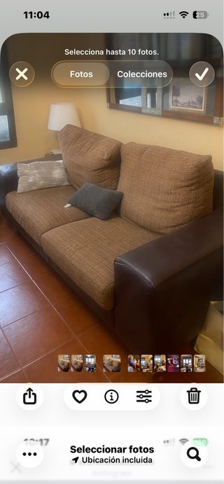 Sofá 3 plazas piel y tela