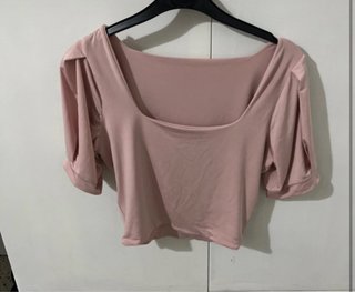 Top Rosa Cuello Cuadrado Manga Corta