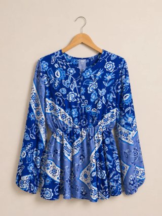Blusa azul floral talla S