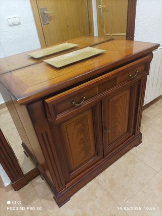 Espejo de entrada vintage madera,con mueble.