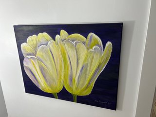 Óleo de dos tulipanes amarillos