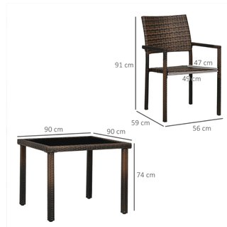 Conjunto Mesa y 4 Sillas Jardín Ratán Cristal