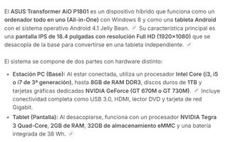 ASUS All in One PC P1801 Plata/Negro