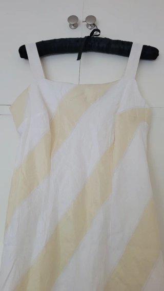 Vestido largo lino blanco y mantequilla T40