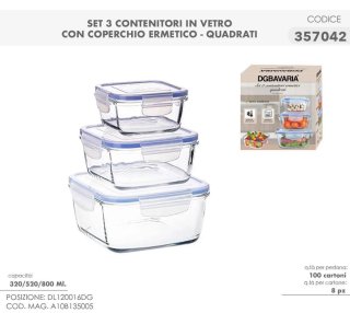 Set 3 Contenitori Ermetici Quadrati DGBAVARIA