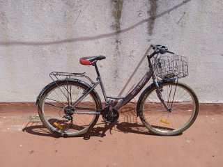 Bicicleta de paseo gris con cesta