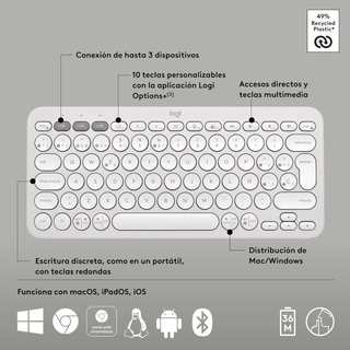 Teclado Logitech Pebble Keys 2 K380s Gris