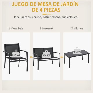 Conjunto Muebles Jardín 4 Piezas Negro
