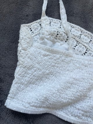 Zara Croptop Blanco Encaje Talla S