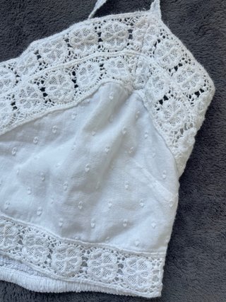 Zara Croptop Blanco Encaje Talla S