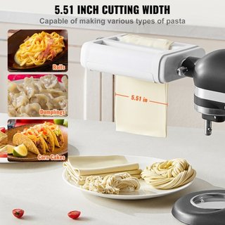 Accesorio de Pasta para Batidora de Pie KitchenAid, Juego de Cortador de Pasta de Acero Inoxidable 3 EN 1 que Incluye Rodillo de Pasta, Cortador de Espagueti y Fettuccine, 8 Niveles de Grosor Ajus...