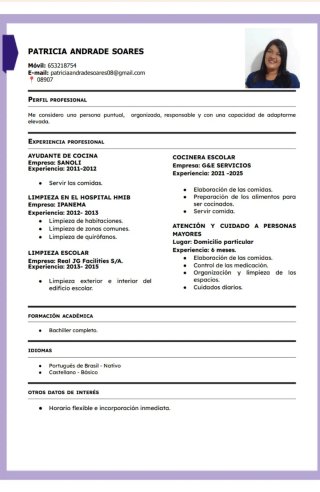 Buscando trabajo, camareira , cafeteira, hotelaria