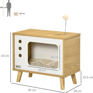 Casa para Gatos en Forma de Televisor con Cojín y Pelota de Juguete, Mueble de Salón en Aglomerado, 50X28X43 Cm