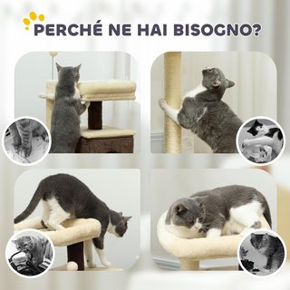 Rascador para Gatos, Ensamblado Libremente, Torre de Rascador para Gatos de 107 Cm con 2 Casitas, Cama, Plataformas de Salto y Pelota de Juguete, en Madera, Felpa y Sisal, Multicolor