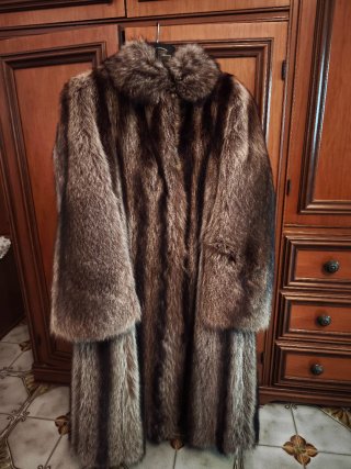 Cappotto pelliccia lungo donna marrone/beige