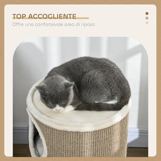 Casa para Gatos de 3 Niveles con Rascador de Sisal y Recubrimiento de Piel de Pana, Casita para Gatos de Interior Multinivel, Ø38X70 Cm, Marrón