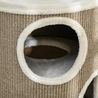 Casa para Gatos de 3 Niveles con Rascador de Sisal y Recubrimiento de Piel de Pana, Casita para Gatos de Interior Multinivel, Ø38X70 Cm, Marrón