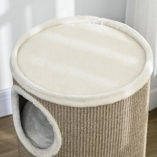 Casa para Gatos de 3 Niveles con Rascador de Sisal y Recubrimiento de Piel de Pana, Casita para Gatos de Interior Multinivel, Ø38X70 Cm, Marrón