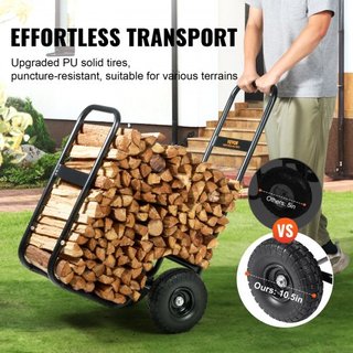 Carro de Leña, Capacidad de 113.4 kg, Mover de Almacenamiento de Leña para Interiores y Exteriores con Ruedas de PU y Tela Impermeable, Carretilla de Acero de Alta Resistencia, Transportador de Le...