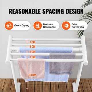 Soporte para Toallas, Soporte de Toallas de PVC para Exterior con 5 Barras, Soporte de Toallas de Piso para Piscina con Clips, Bolsa y Gancho, Organizador de Secado de Colchas para Interior y Exte...