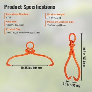 Garras para Arrastre de Troncos, Garras de Elevación de Troncos de 18 pulgadas y 2 Garras, Garras de Acero Pesado para Arrastre de Madera, Capacidad de Carga de 772 lbs/350 kg, Herramienta para Le...