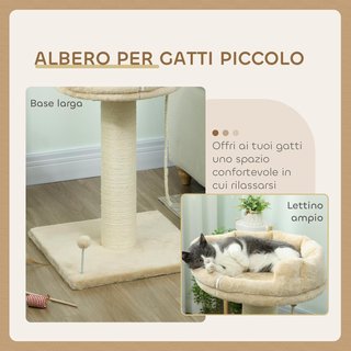 Árbol Rascador para Gatos con Camita, Pelota y Cuerda para Jugar, Recubrimiento de Piel de Pana y Poste de Sisal, 55X55X83Cm, Beige