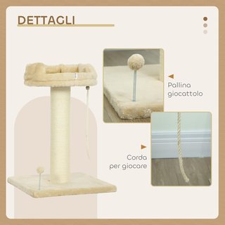 Árbol Rascador para Gatos con Camita, Pelota y Cuerda para Jugar, Recubrimiento de Piel de Pana y Poste de Sisal, 55X55X83Cm, Beige