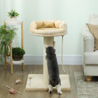 Árbol Rascador para Gatos con Camita, Pelota y Cuerda para Jugar, Recubrimiento de Piel de Pana y Poste de Sisal, 55X55X83Cm, Beige