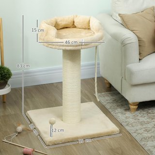 Árbol Rascador para Gatos con Camita, Pelota y Cuerda para Jugar, Recubrimiento de Piel de Pana y Poste de Sisal, 55X55X83Cm, Beige