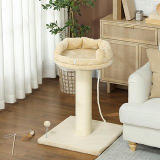 Árbol Rascador para Gatos con Camita, Pelota y Cuerda para Jugar, Recubrimiento de Piel de Pana y Poste de Sisal, 55X55X83Cm, Beige