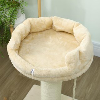 Árbol Rascador para Gatos con Camita, Pelota y Cuerda para Jugar, Recubrimiento de Piel de Pana y Poste de Sisal, 55X55X83Cm, Beige