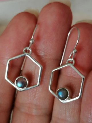 Pendientes Plata de Ley Hexagonales Piedra Natural