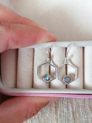 Pendientes Plata de Ley Hexagonales Piedra Natural