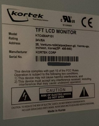 Monitor KORTEK 43" Curvo Táctil OpenFrame