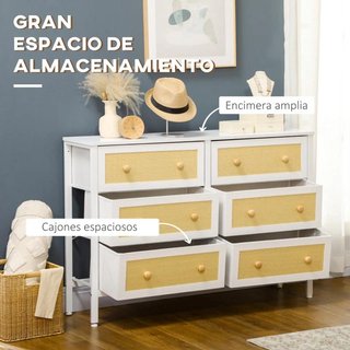 Cómoda Cajonera Cannage 6 Cajones Tela Blanca 120