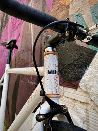 Bici de estética minimal, blanca con diseño dorado