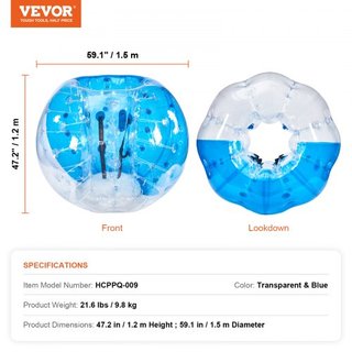 Bola Inflable de Choque 1-Pack, 5FT/1.5M Bolas Zorb Sumo para Adolescentes y Adultos, Bolas de Burbuja Humana de PVC de 0.8mm para Juegos de Equipo al Aire Libre, Juguetes de Choque para Jardín, P...