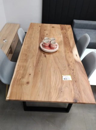 MESA COMEDOR MADERA MACIZA ACACIA ESTRUCTURA METAL