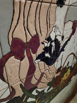 Cuadro de azulejo pintado mujer flores