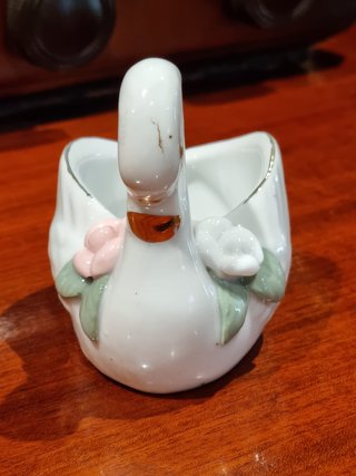 Joyero Cisne Porcelana Blanco Dorado Vintage