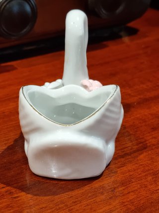 Joyero Cisne Porcelana Blanco Dorado Vintage