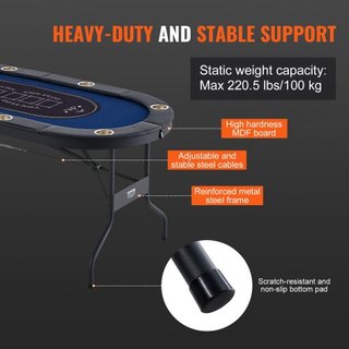 Mesa de Póker Plegable para 8 Jugadores, Mesa de Póker Texas Holdem Blackjack con Rieles Acolchados y Soportes para Vasos de Acero Inoxidable, Mesa de Juego de Cartas Plegable y Portátil, Mesa de ...