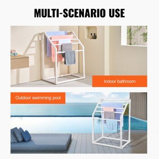 Soporte para Toallas, Soporte de PVC para Toallas de 5 Barras para Exterior, Soporte de Toallas de Piscina Independiente con Clips, Bolsa y Gancho, Organizador de Secado de Colchas para Interior y...